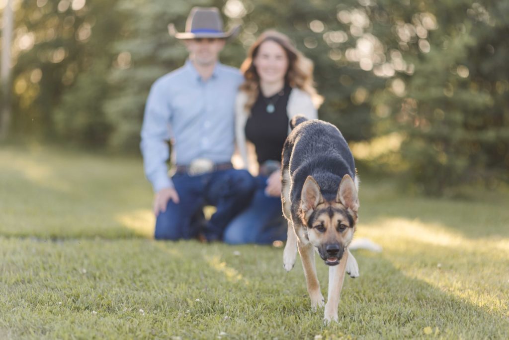 western couple with running dog