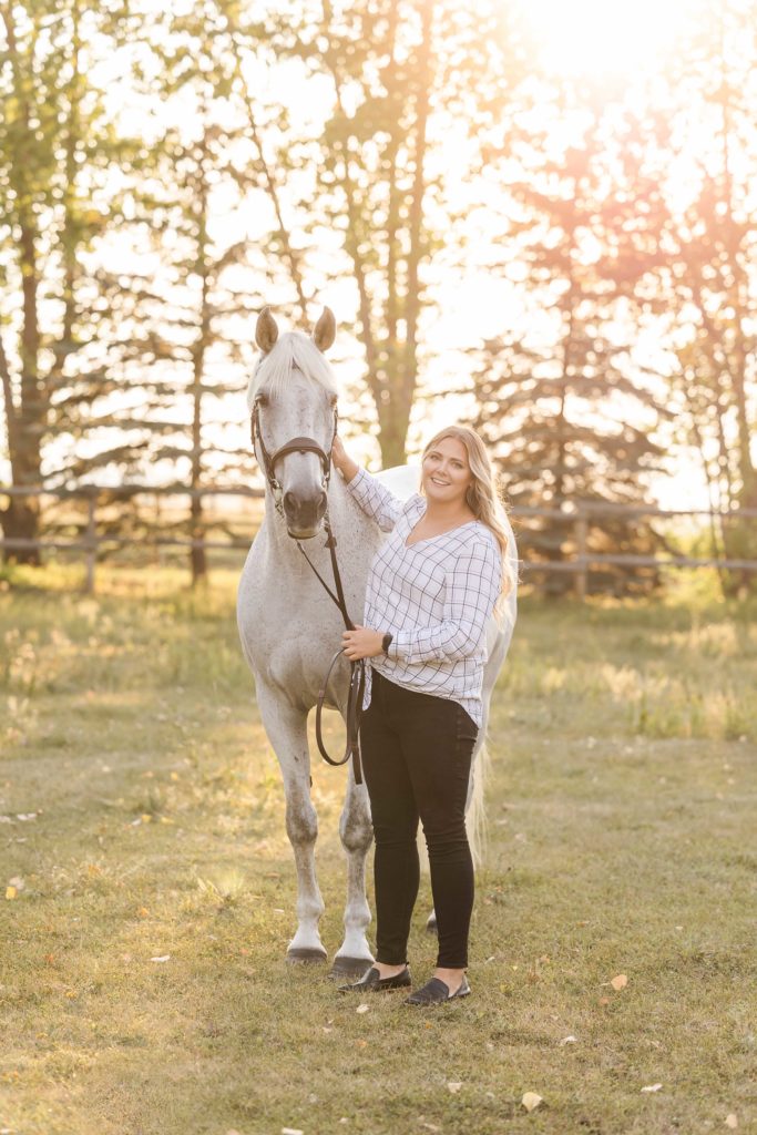Equine Session Captured by Brittany Anne Photography featuring a sunset and grey horse