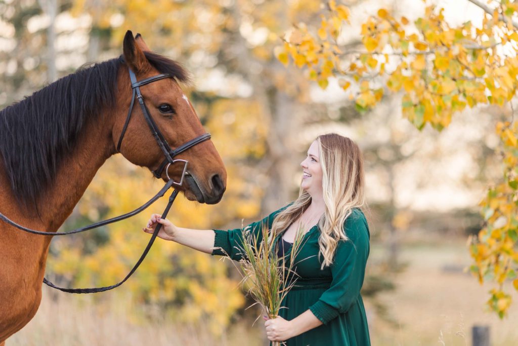 Fall Calgary Equine Session - featuring stunning dresses with horse and rider